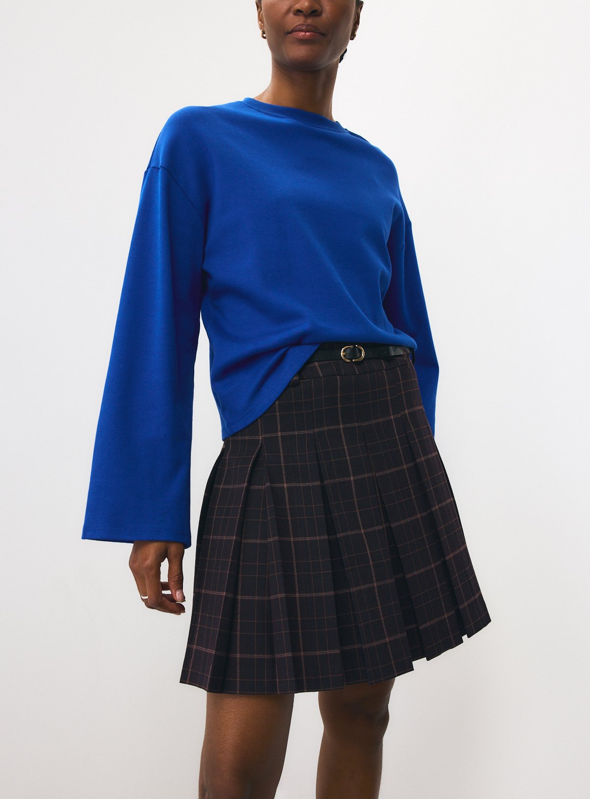 Dark Red Pleated Tartan Check Mini Skirt 12 - Image 1 thumbnail